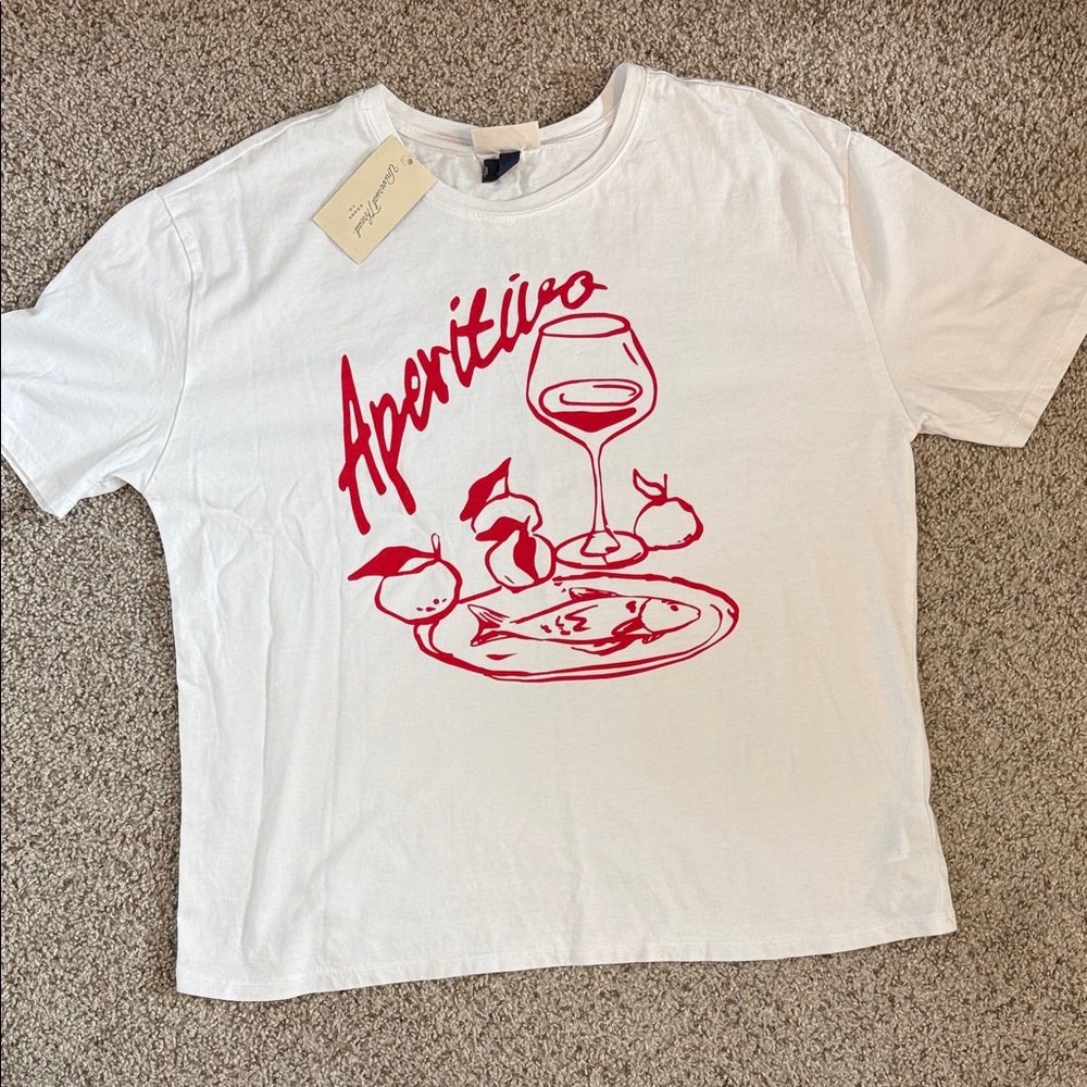 NWT Universal Thread White Tee with Red Aperitivo Graphic relaxed fit